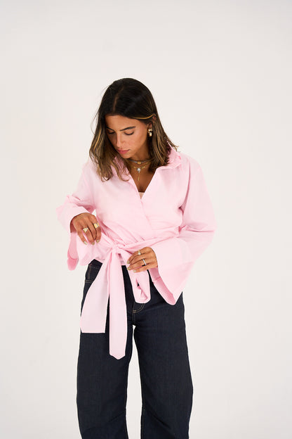 The Effortless Wrap Shirt - Baby Pink