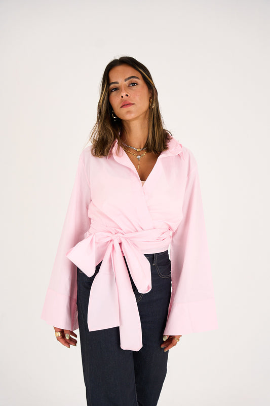 The Effortless Wrap Shirt - Baby Pink