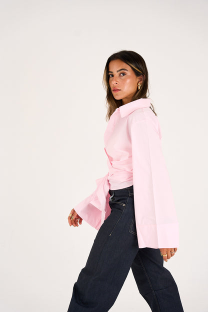 The Effortless Wrap Shirt - Baby Pink