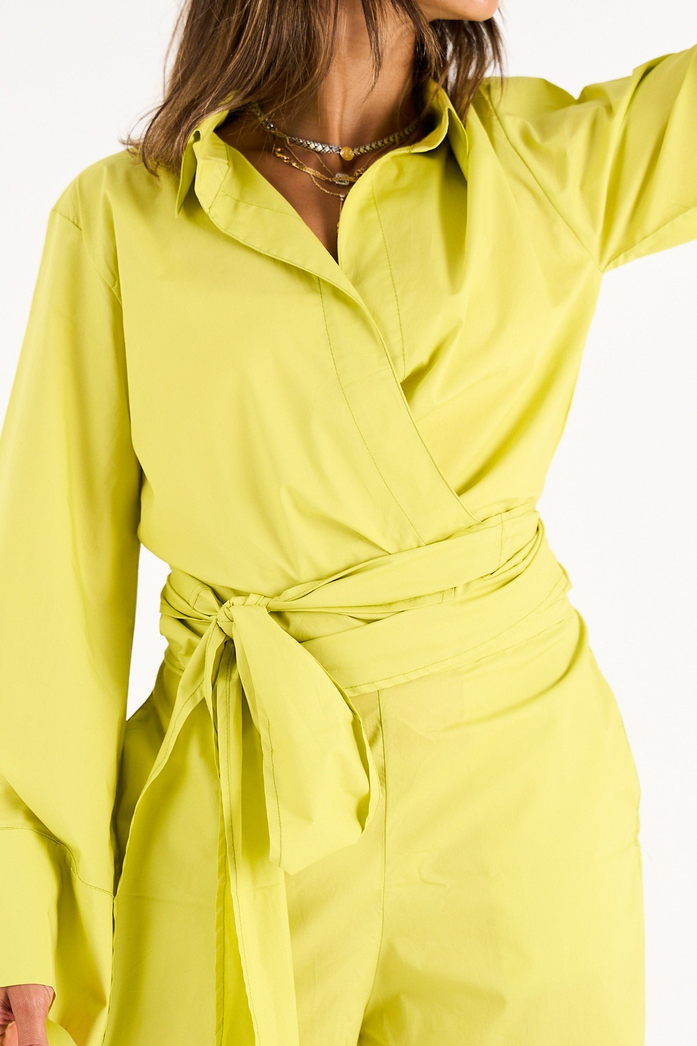 The Effortless Wrap Shirt -Limeade