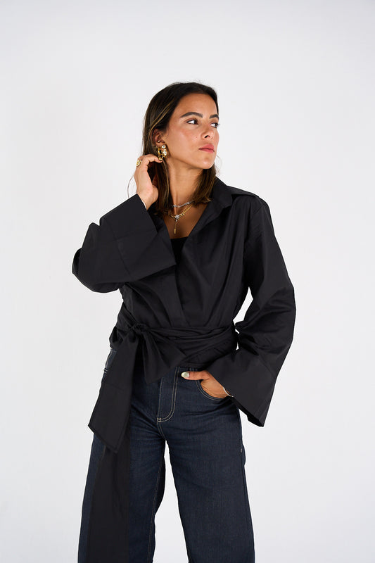 The Effortless Wrap Shirt - Black
