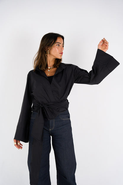 The Effortless Wrap Shirt - Black