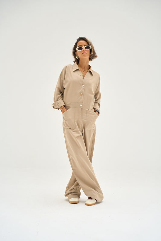 Easy Does It Jumpsuit in Vanilla Latte