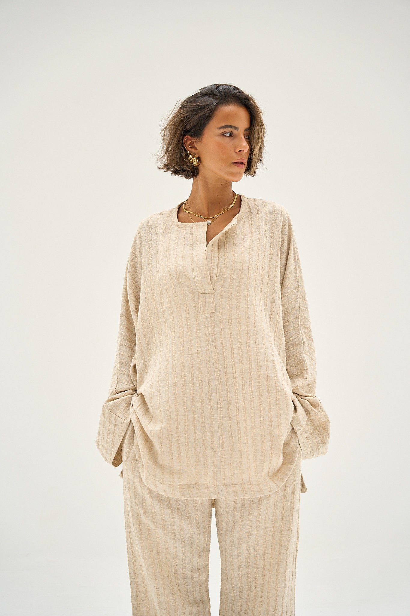 Weekend Warrior Linen Top in Light Beige