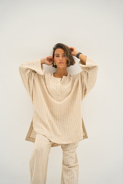 Weekend Warrior Linen Top in Light Beige