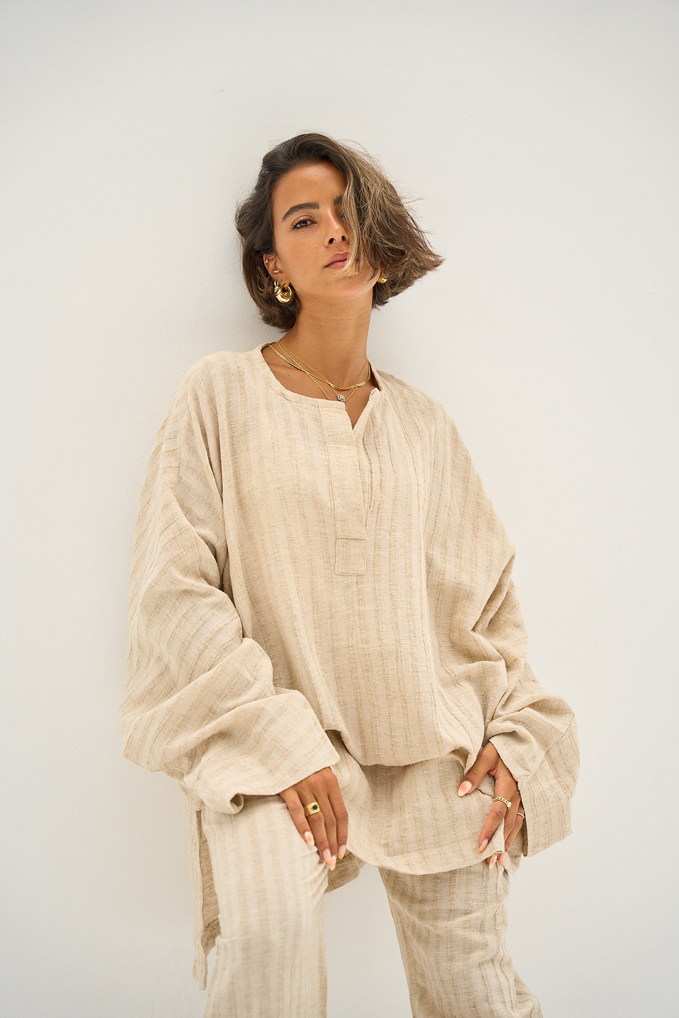 Weekend Warrior Linen Top in Light Beige