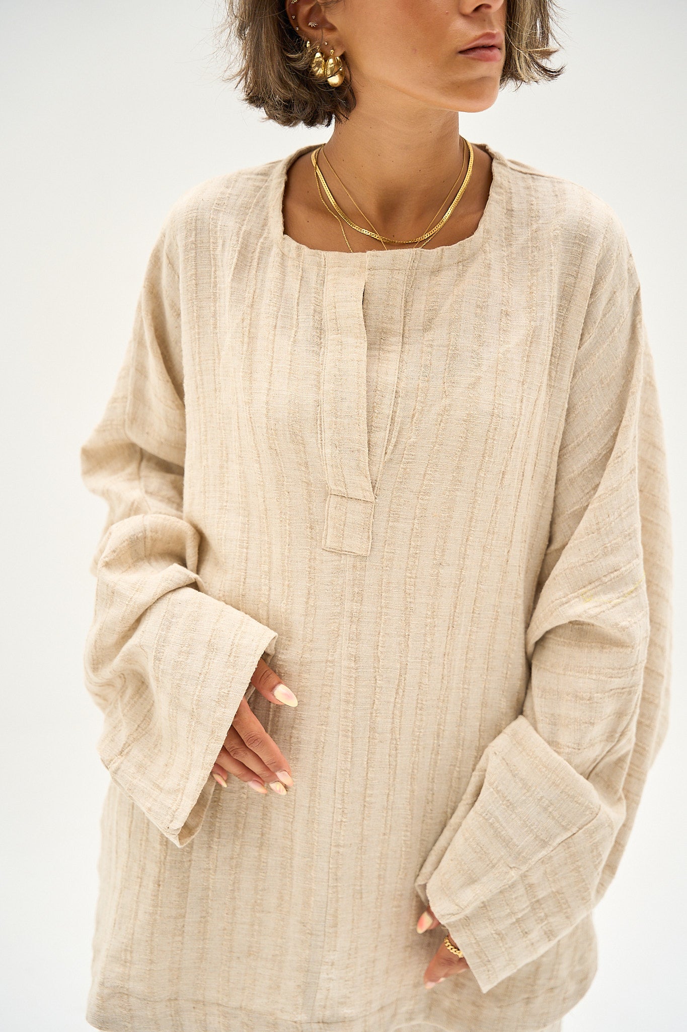 Weekend Warrior Linen Top in Light Beige