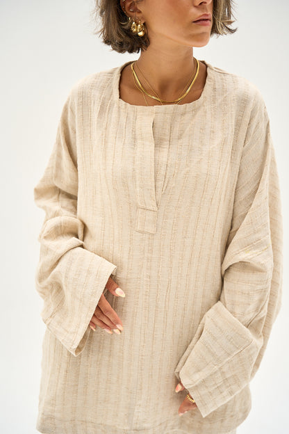 Weekend Warrior Linen Top in Light Beige